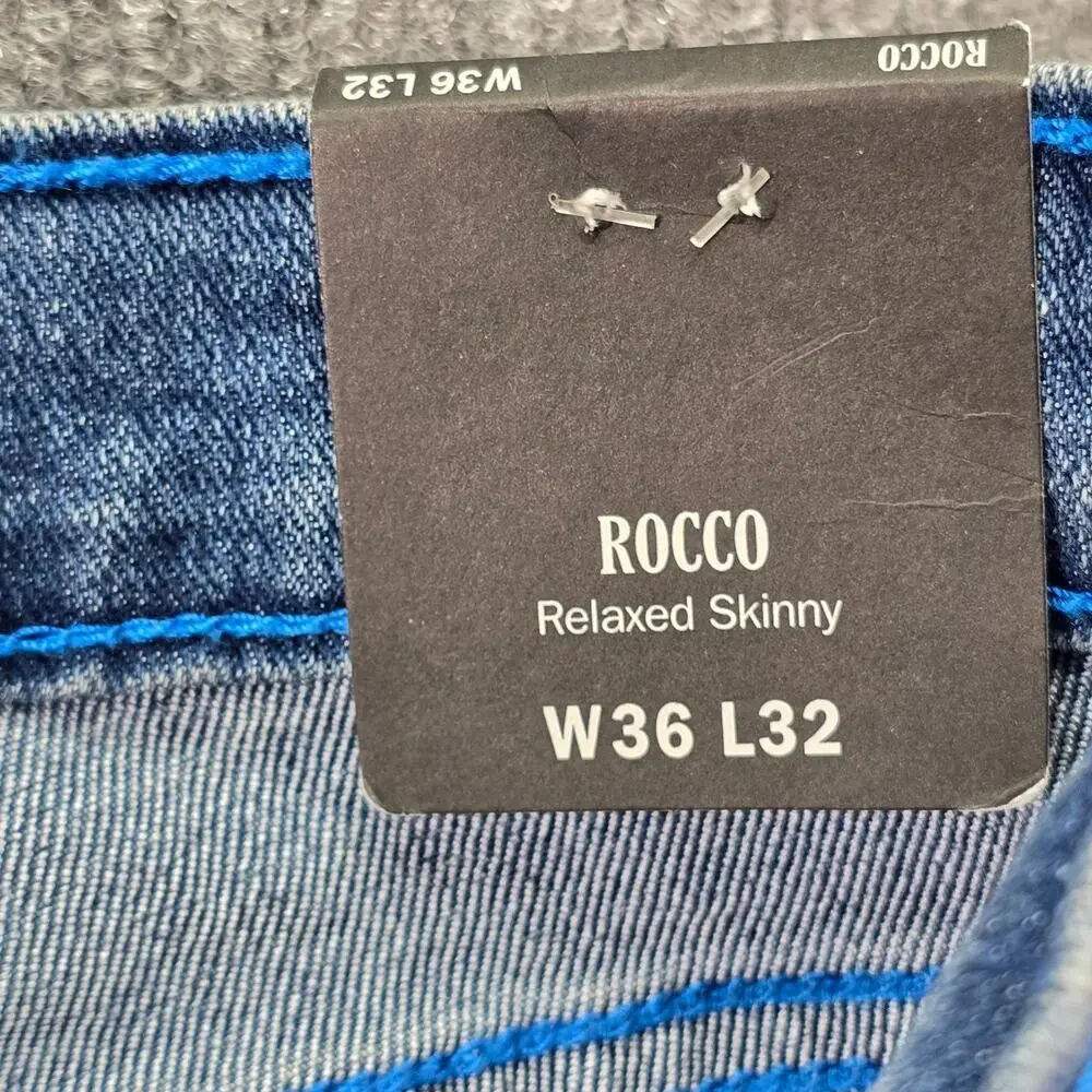 True Religion Rocco Relaxed Skinny Jeans 36x32 (38x32) Blue Medium Wash Moto